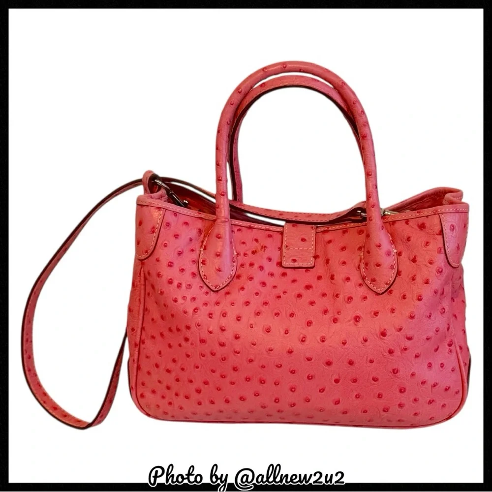 SALE USE BUY NOW Dooney & Bourke Double Handle Ostrich Pattern Pink Satchel - Picture 4 of 16
